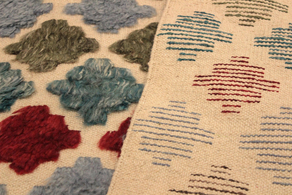handmade Geometric Moroccan Hi Beige Blue Hand Knotted RECTANGLE 100% WOOL area rug 5' x 8'