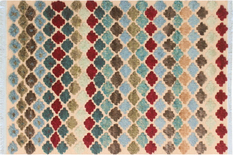 handmade Geometric Moroccan Hi Beige Blue Hand Knotted RECTANGLE 100% WOOL area rug 5' x 8'