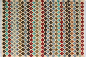 8x10 hand knotted Moroccan style wool rug in beige and blue - Moroccan Chic Trey