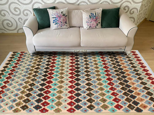 handmade Geometric Moroccan Hi Beige Blue Hand Knotted RECTANGLE 100% WOOL area rug 8' x 10'
