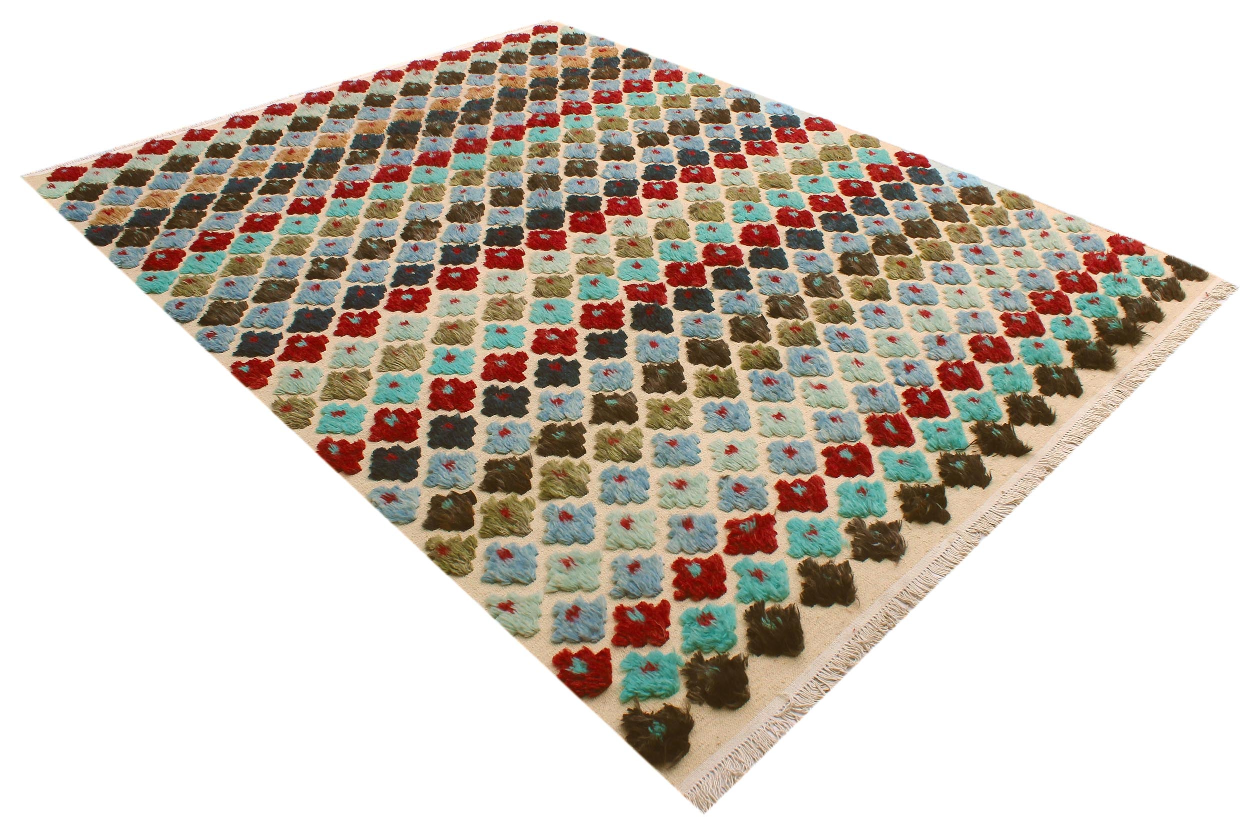handmade Geometric Moroccan Hi Beige Blue Hand Knotted RECTANGLE 100% WOOL area rug 8' x 10'