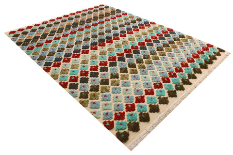 handmade Geometric Moroccan Hi Beige Blue Hand Knotted RECTANGLE 100% WOOL area rug 8' x 10'