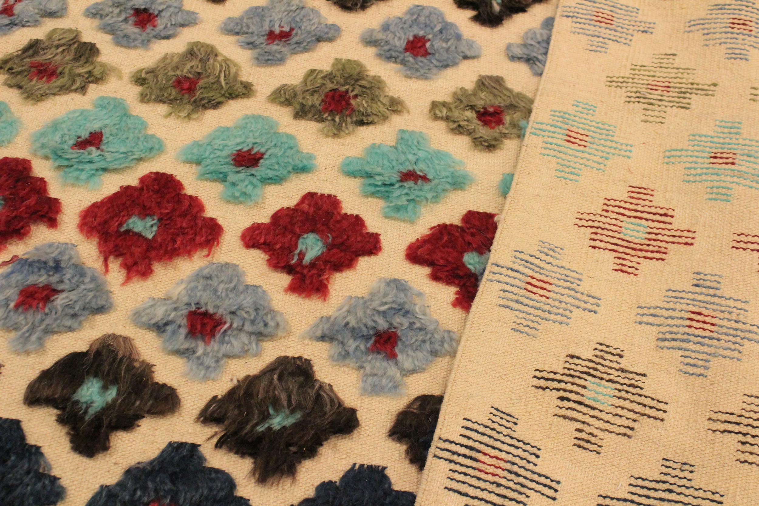 handmade Geometric Moroccan Hi Beige Blue Hand Knotted RECTANGLE 100% WOOL area rug 8' x 10'