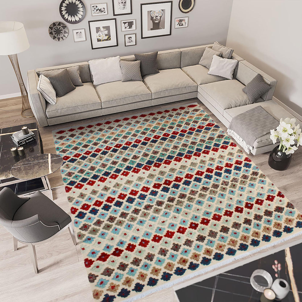 handmade Geometric Moroccan Hi Beige Red Hand Knotted RECTANGLE 100% WOOL area rug 9' x 12'
