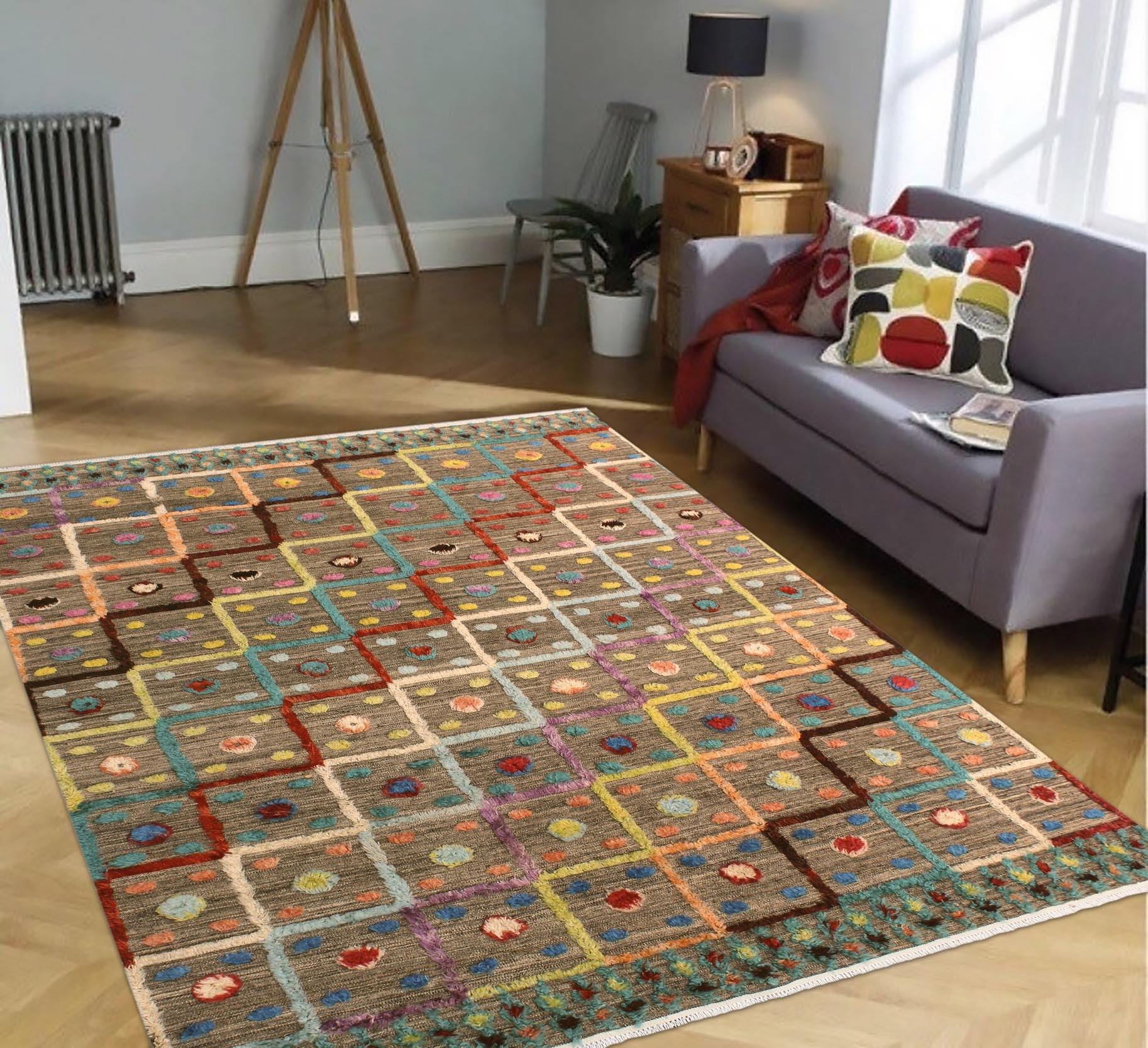 handmade Geometric Moroccan Hi Tan Blue Hand Knotted RECTANGLE 100% WOOL area rug 8' x 10'