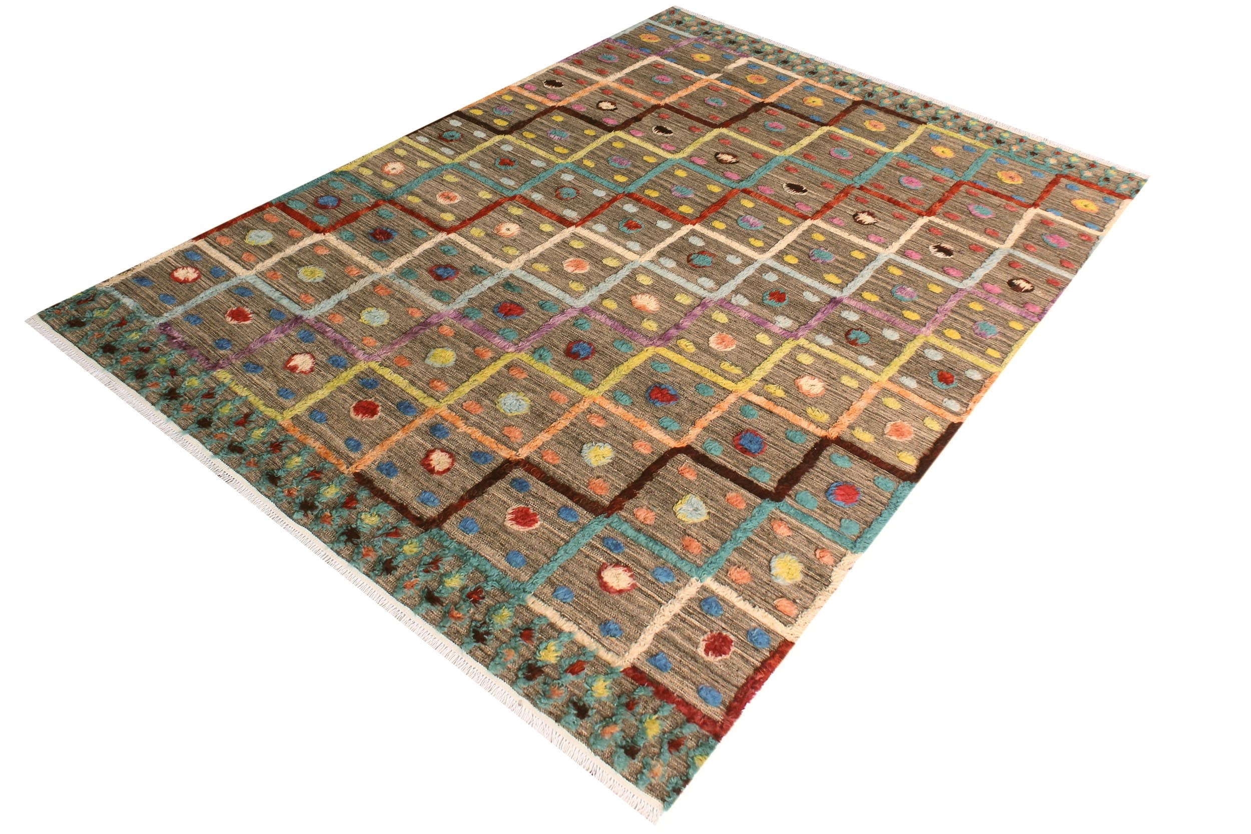 handmade Geometric Moroccan Hi Tan Blue Hand Knotted RECTANGLE 100% WOOL area rug 8' x 10'