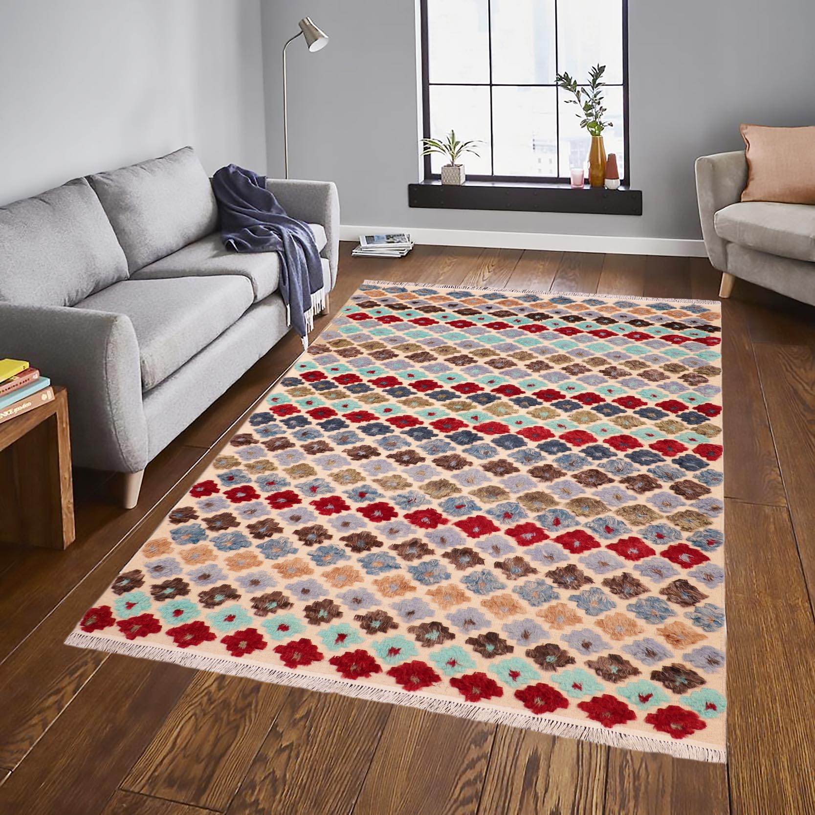 handmade Geometric Moroccan Hi Beige Blue Hand Knotted RECTANGLE 100% WOOL area rug 6' x 9'
