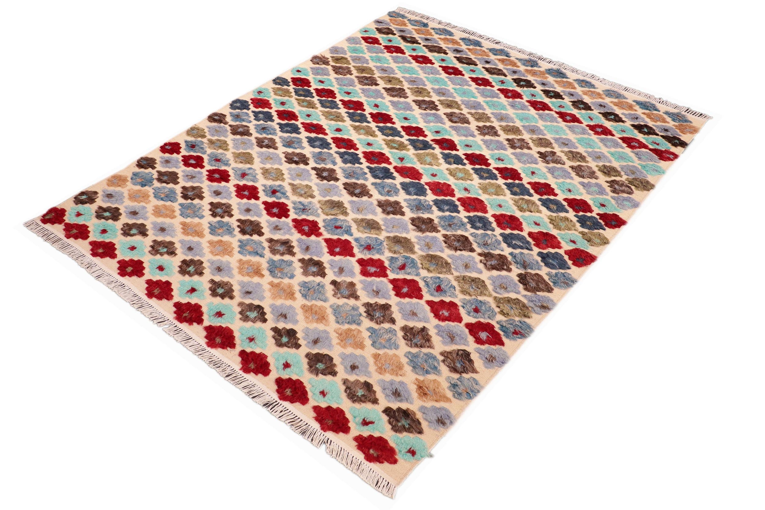 handmade Geometric Moroccan Hi Beige Blue Hand Knotted RECTANGLE 100% WOOL area rug 6' x 9'