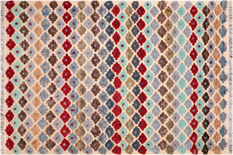 handmade Geometric Moroccan Hi Beige Blue Hand Knotted RECTANGLE 100% WOOL area rug 6' x 9'