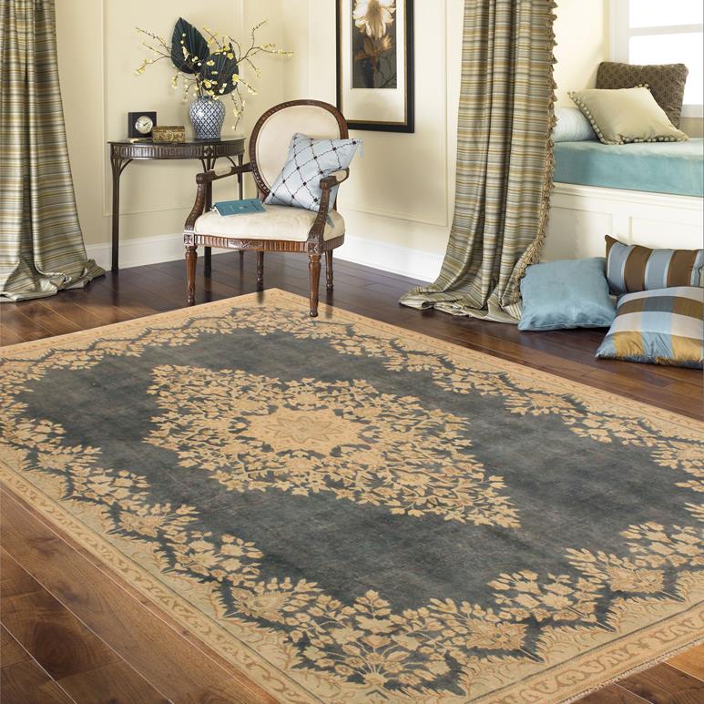 handmade Vintage Hand Painte Gray Beige Hand Knotted RECTANGLE 100% WOOL area rug 7 x 10