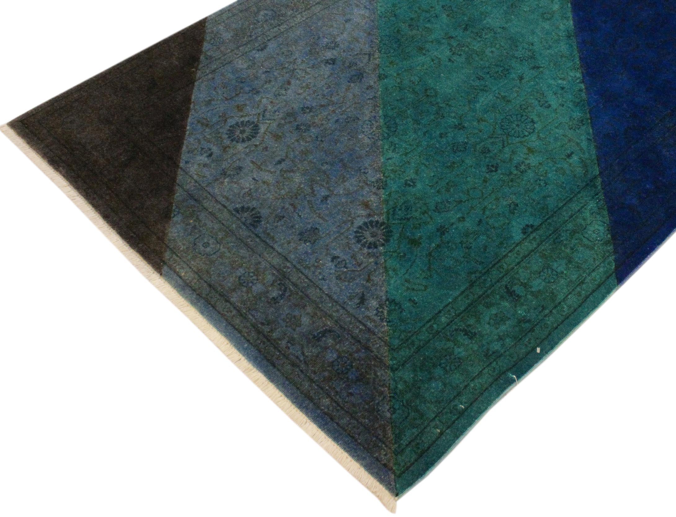 handmade Over Dyed Over Dyed Blue Green Hand Knotted RECTANGLE 100% WOOL area rug 4' x 6'