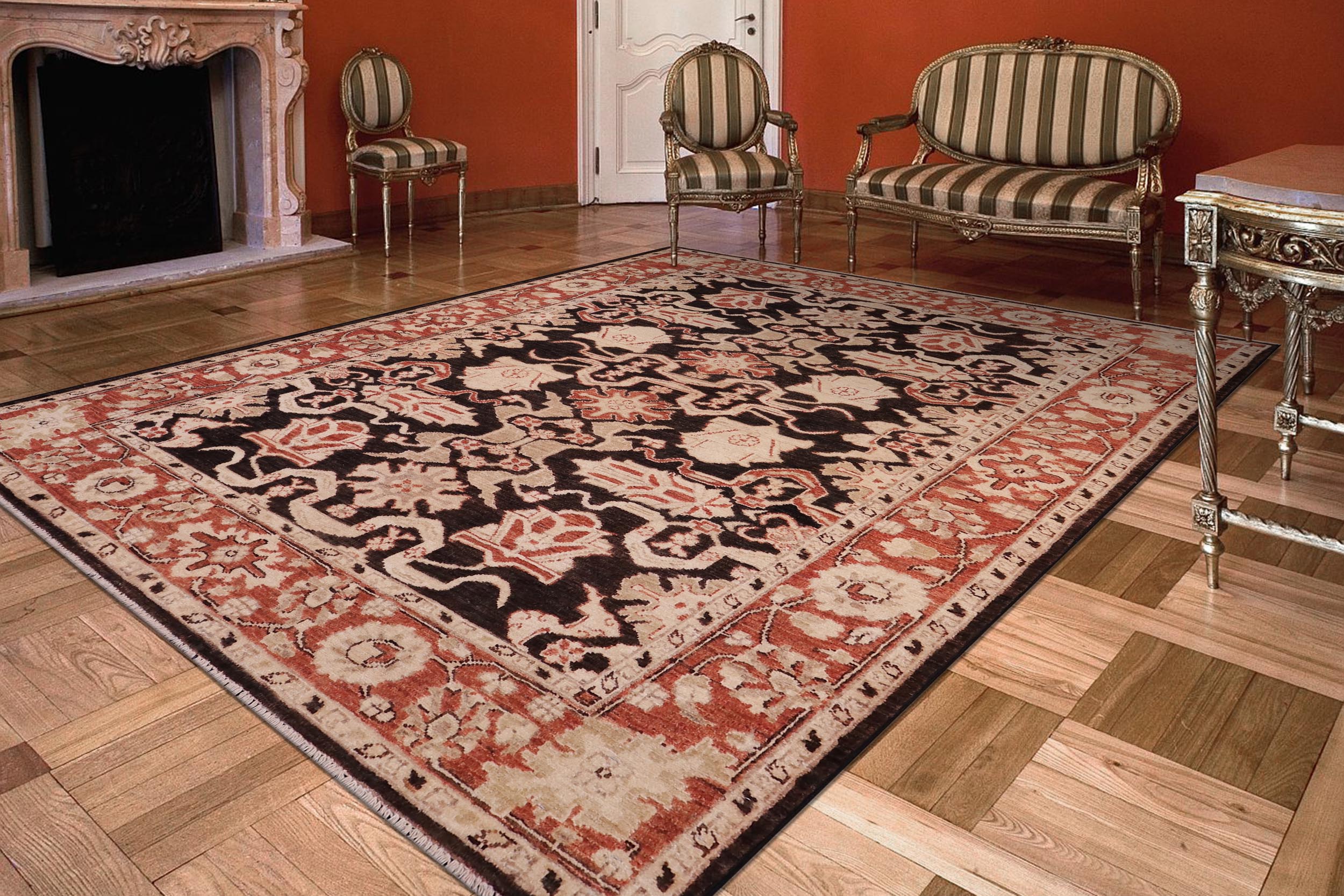 handmade Traditional Kafkaz Black Rust Hand Knotted RECTANGLE 100% WOOL area rug 5x6