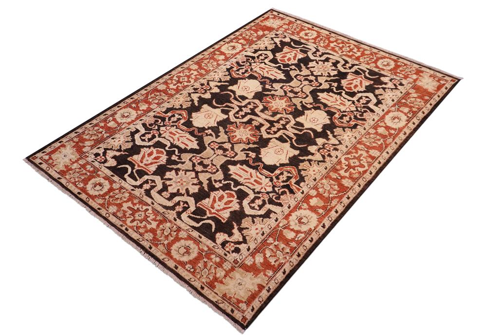 handmade Traditional Kafkaz Black Rust Hand Knotted RECTANGLE 100% WOOL area rug 5 x 6