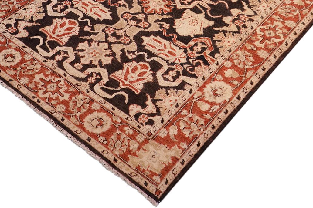 handmade Traditional Kafkaz Black Rust Hand Knotted RECTANGLE 100% WOOL area rug 5 x 6