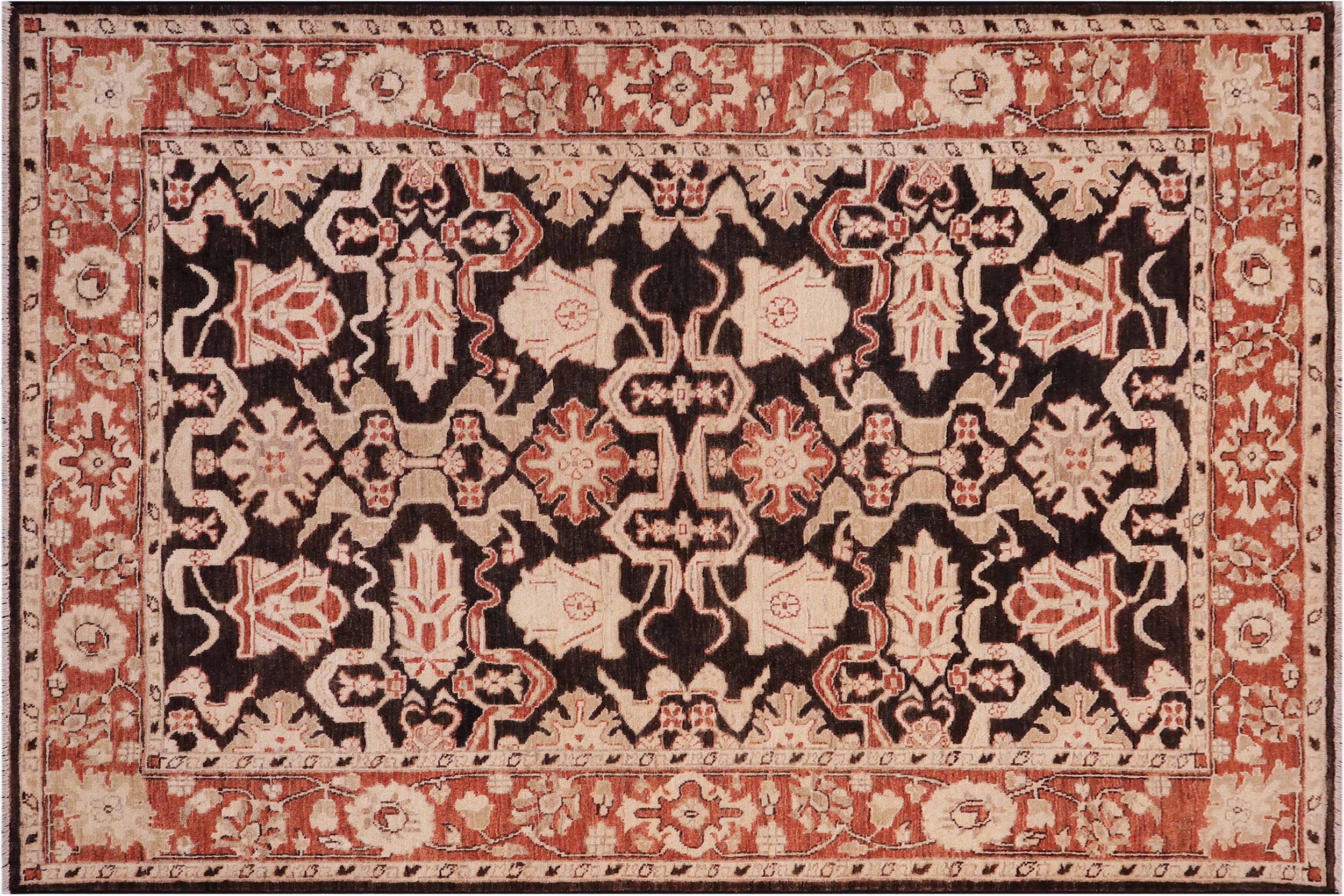 handmade Traditional Kafkaz Black Rust Hand Knotted RECTANGLE 100% WOOL area rug 5x6