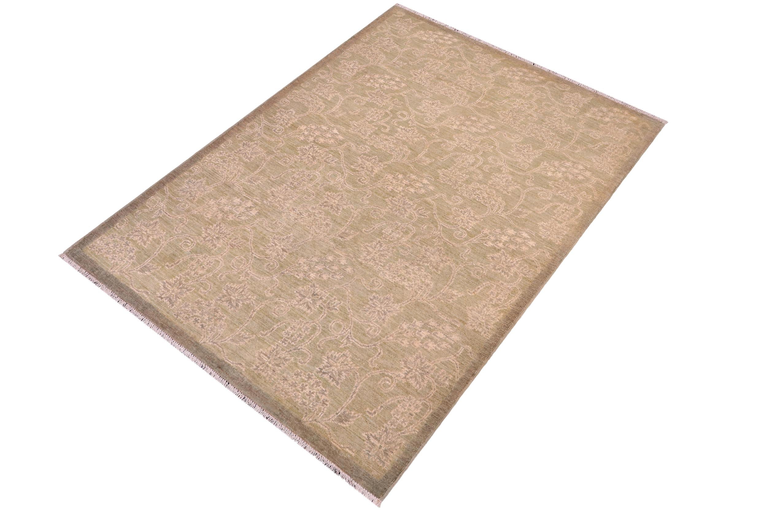handmade Modern Kafkaz Green Gold Hand Knotted RECTANGLE 100% WOOL area rug 5' x 6'