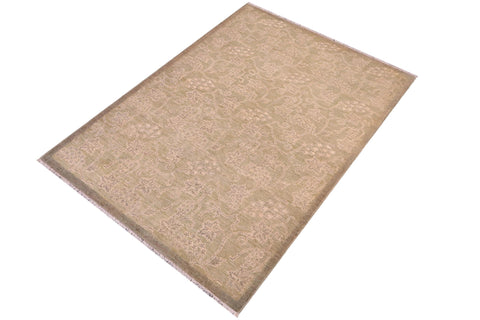 handmade Modern Kafkaz Green Gold Hand Knotted RECTANGLE 100% WOOL area rug 5' x 6'