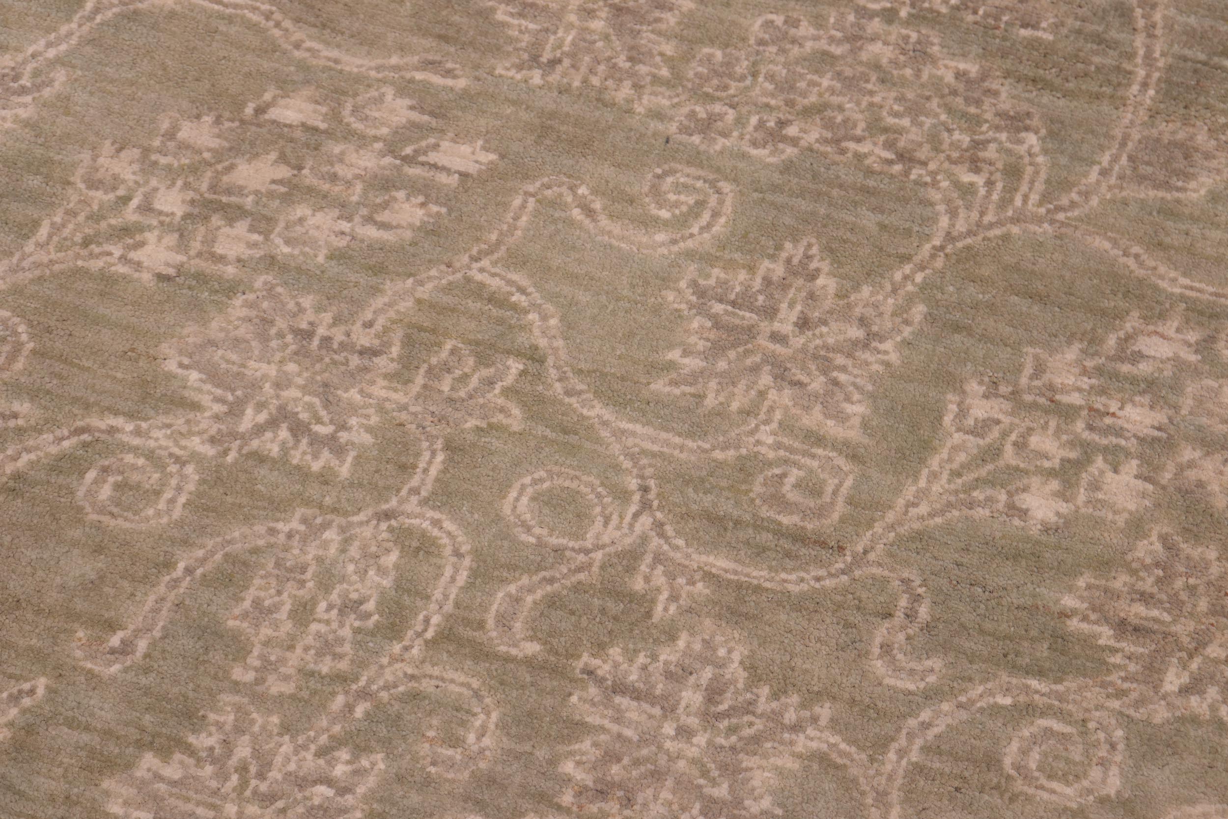 handmade Modern Kafkaz Green Gold Hand Knotted RECTANGLE 100% WOOL area rug 5' x 6'