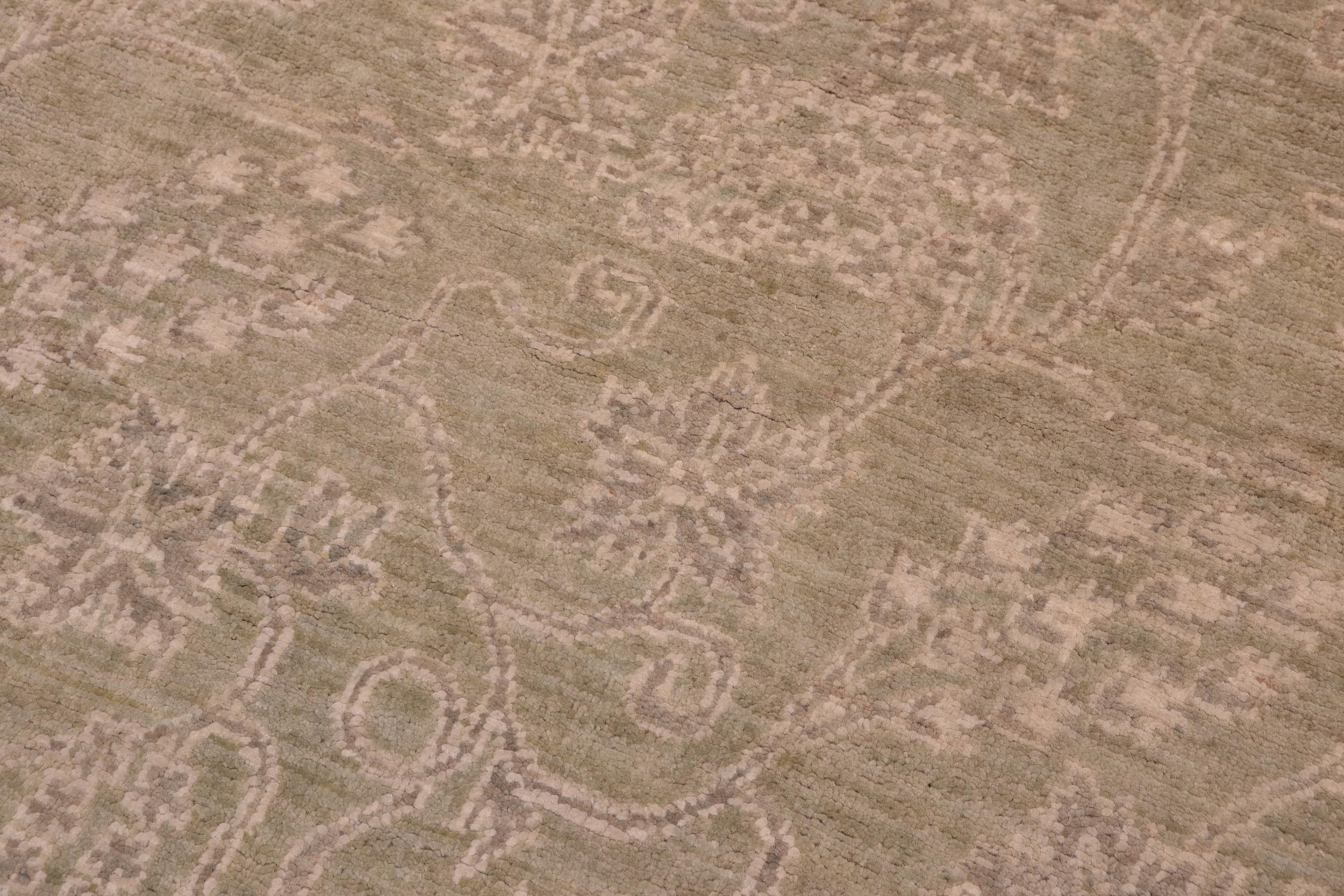 handmade Modern Kafkaz Green Gold Hand Knotted RECTANGLE 100% WOOL area rug 5' x 6'