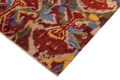 handmade Modern Ikat Red Ivory Hand Knotted RECTANGLE 100% WOOL area rug 5' x 8'