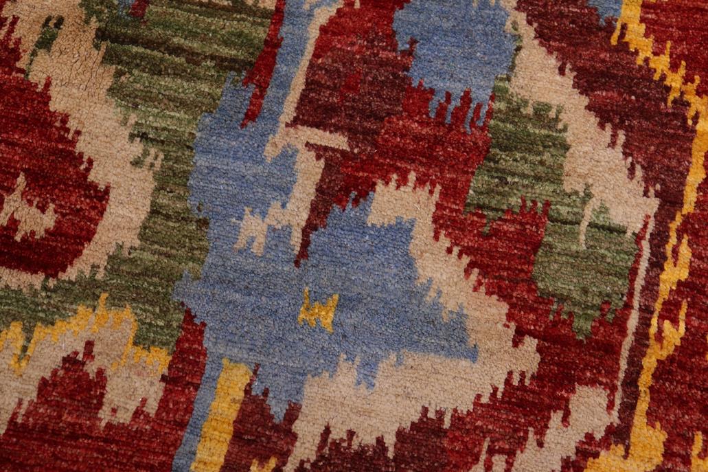 handmade Modern Ikat Red Ivory Hand Knotted RECTANGLE 100% WOOL area rug 5 x 8