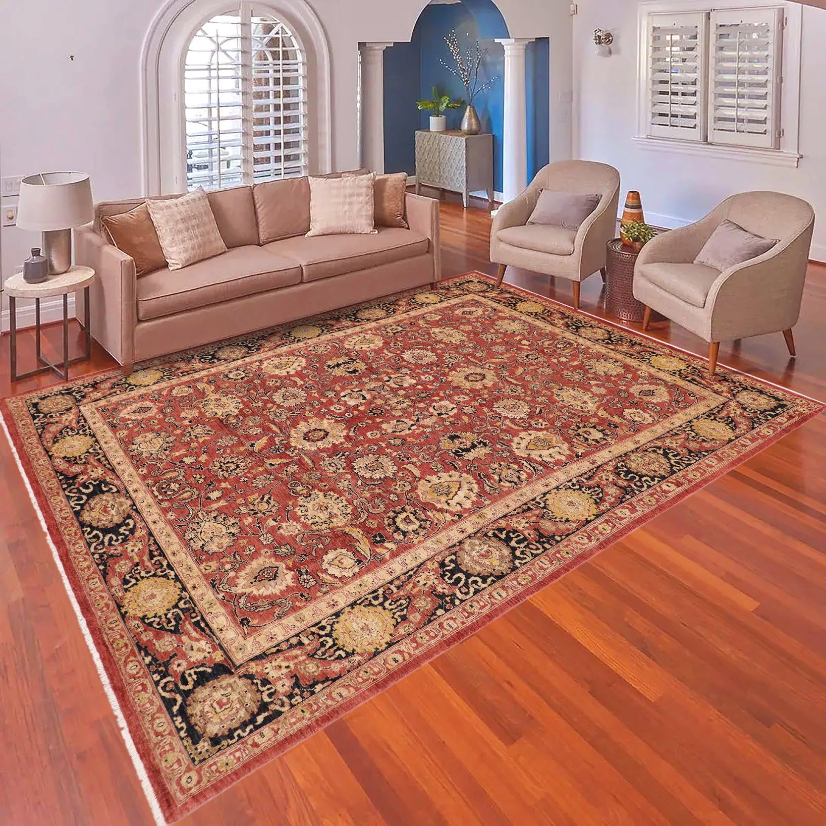 handmade Traditional Kafkaz Orange Blue Hand Knotted RECTANGLE 100% WOOL area rug 9x12