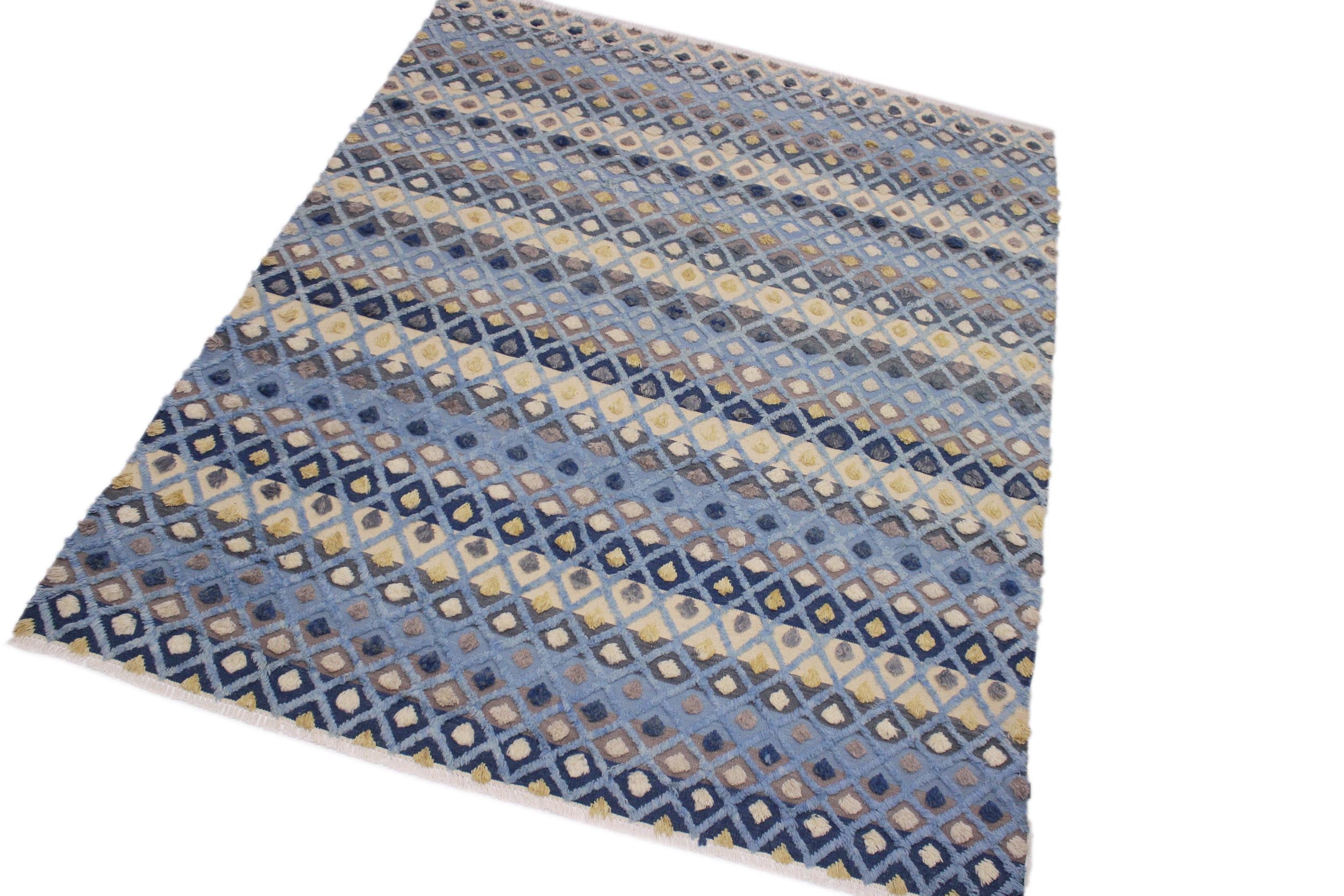 handmade Geometric Moroccan Hi Lt. Blue Ivory Hand Knotted RECTANGLE 100% WOOL area rug 9' x 12'