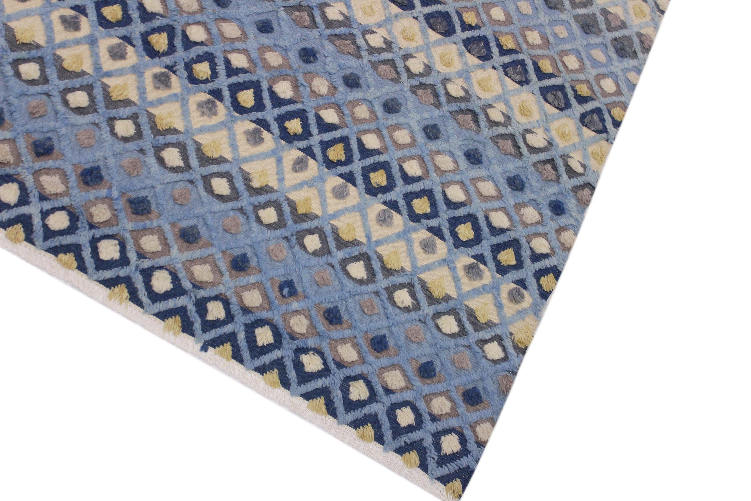 handmade Geometric Moroccan Hi Lt. Blue Ivory Hand Knotted RECTANGLE 100% WOOL area rug 9' x 12'