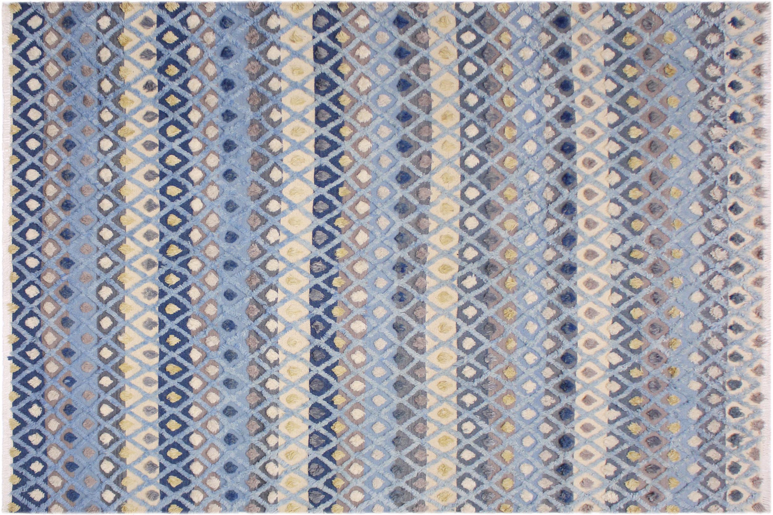 handmade Geometric Moroccan Hi Lt. Blue Ivory Hand Knotted RECTANGLE 100% WOOL area rug 8' x 10'