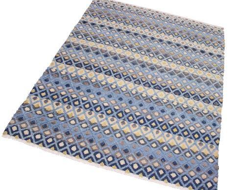 handmade Geometric Moroccan Hi Lt. Blue Ivory Hand Knotted RECTANGLE 100% WOOL area rug 8' x 10'