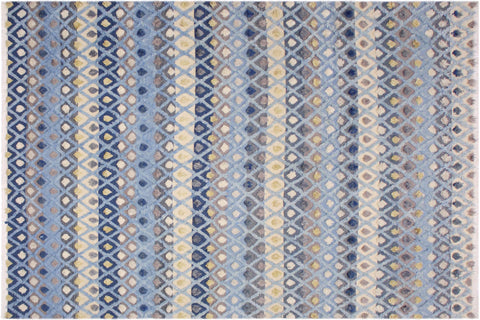 handmade Geometric Moroccan Hi Lt. Blue Ivory Hand Knotted RECTANGLE 100% WOOL area rug 8' x 10'
