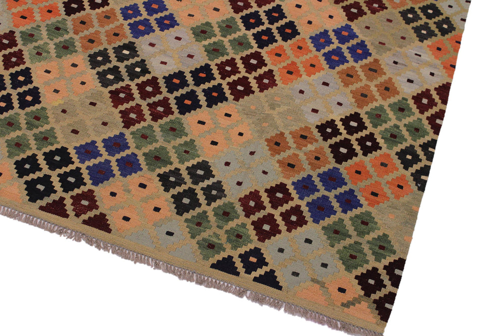handmade Modern Kilim Tan Blue Hand-Woven RECTANGLE 100% WOOL area rug 5x7