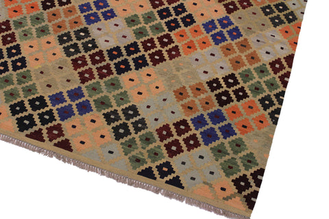 handmade Modern Kilim Tan Blue Hand-Woven RECTANGLE 100% WOOL area rug 5x7