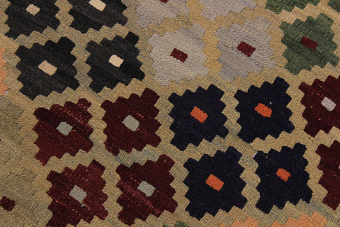 handmade Modern Kilim Tan Blue Hand-Woven RECTANGLE 100% WOOL area rug 5x7