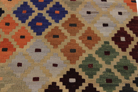 handmade Modern Kilim Tan Blue Hand-Woven RECTANGLE 100% WOOL area rug 5x7