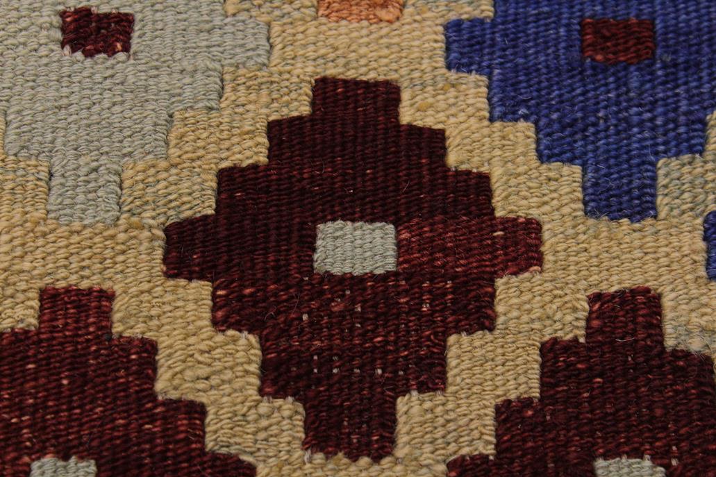 Flat Weave Kilim Antique Navaho Vintage handmade Modern Kilim Tan Blue Hand-Woven Rectangle 100% Wool Area Rug 5x7 