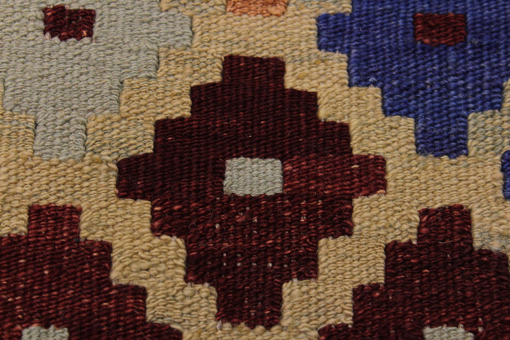 handmade Modern Kilim Tan Blue Hand-Woven RECTANGLE 100% WOOL area rug 5x7