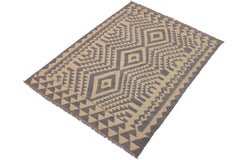 handmade Modern Kilim Gray Tan Hand-Woven RECTANGLE 100% WOOL area rug 6' x 8'
