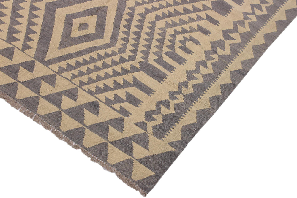 handmade Modern Kilim Gray Tan Hand-Woven RECTANGLE 100% WOOL area rug 6' x 8'