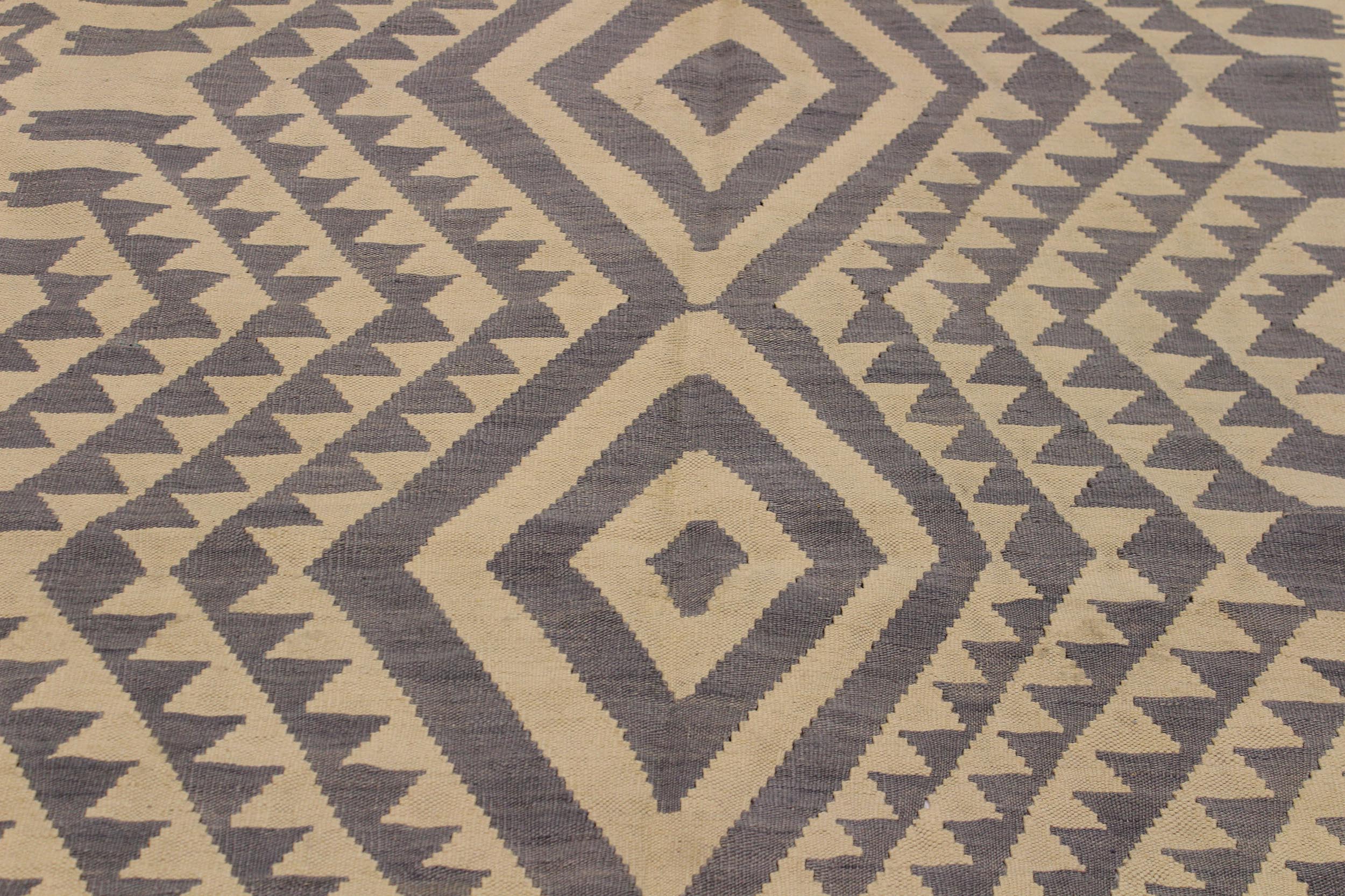 handmade Modern Kilim Gray Tan Hand-Woven RECTANGLE 100% WOOL area rug 6' x 8'