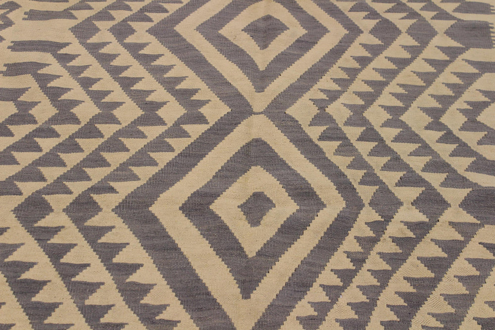 handmade Modern Kilim Gray Tan Hand-Woven RECTANGLE 100% WOOL area rug 6' x 8'