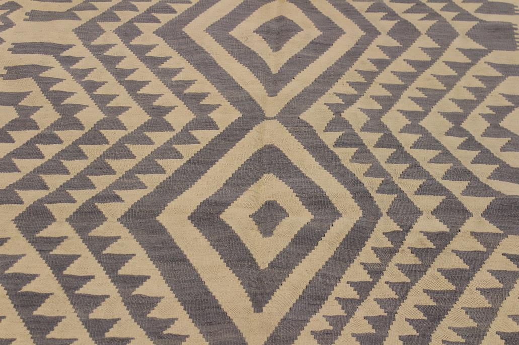 Flat Weave Kilim Antique Navaho Vintage handmade Geometric Kilim Gray Tan Hand-Woven Rectangle 100% Wool Area Rug 6x8 