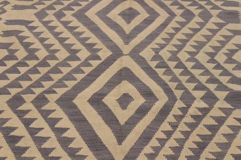 handmade Modern Kilim Gray Tan Hand-Woven RECTANGLE 100% WOOL area rug 6' x 8'