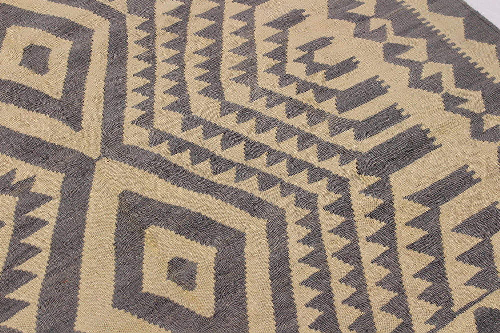 handmade Modern Kilim Gray Tan Hand-Woven RECTANGLE 100% WOOL area rug 6' x 8'