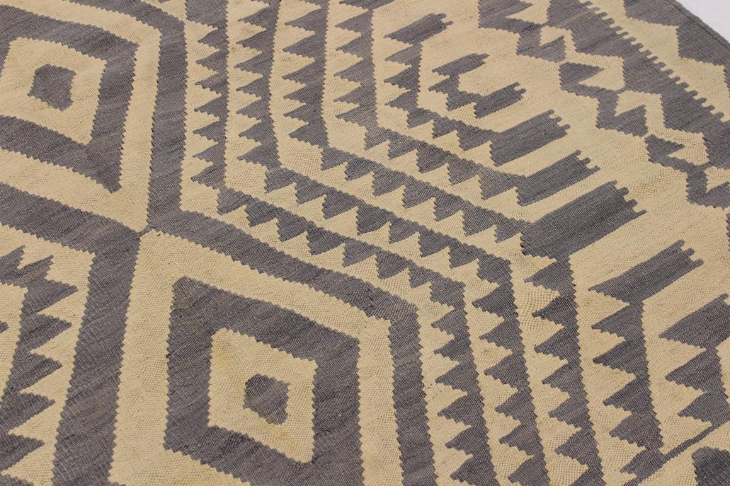Flat Weave Kilim Antique Navaho Vintage handmade Geometric Kilim Gray Tan Hand-Woven Rectangle 100% Wool Area Rug 6x8 