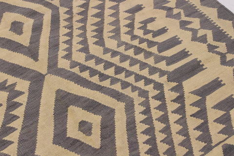 handmade Modern Kilim Gray Tan Hand-Woven RECTANGLE 100% WOOL area rug 6' x 8'