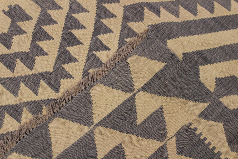 handmade Modern Kilim Gray Tan Hand-Woven RECTANGLE 100% WOOL area rug 6' x 8'