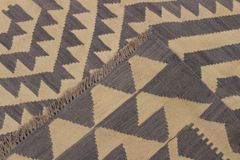 handmade Modern Kilim Gray Tan Hand-Woven RECTANGLE 100% WOOL area rug 6' x 8'