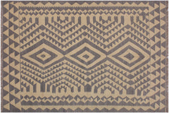 handmade Modern Kilim Gray Tan Hand-Woven RECTANGLE 100% WOOL area rug 6' x 8'