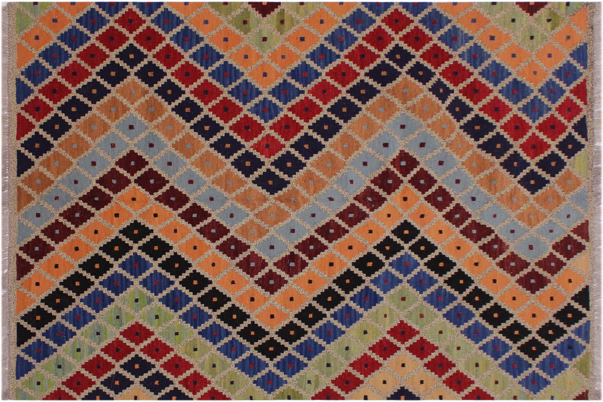 handmade Modern Kilim Gray Red Hand-Woven RECTANGLE 100% WOOL area rug 5 x 6